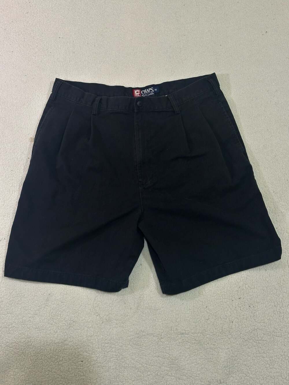 Chaps Ralph Lauren Black Pleated Chino Cotton Shorts Size 36